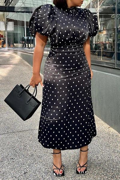 Abiti per feste 2024 S Black Dot Young Faicycore Office Lady Round Neck Short Sfumo High Women Women Skinny Long A-Line Dress