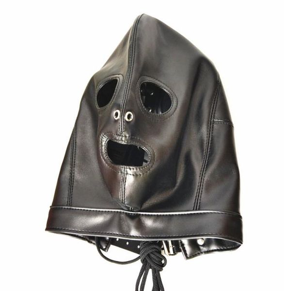 Toys adultos Faux Leather Head Face Mask Capuz Bdsm Bondage Gear visível respirável para mulheres GN3124000118436712