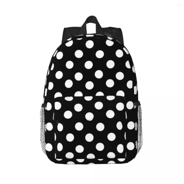 Rucksack White on Black Polka Dots Rucksäcke Jungen Mädchen Bookbag Fashion Kinder Schultaschen Reise Rucksack Umhängetasche große Kapazität