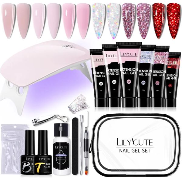 Kits Lilycute 15 ml Verlängerung Gelnagel Set mit 6W LED Lampe Trockner Nagelkunst Schnellverlängerung Maniküre Set Slip -Lösung Nägel Werkzeugkit