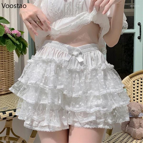 Calcinha feminina gótica lolita segurança calças curtas mulheres doces coreano fofo malha de renda laço calcinha japonesa y2k jk bloomers harajuku kawaii