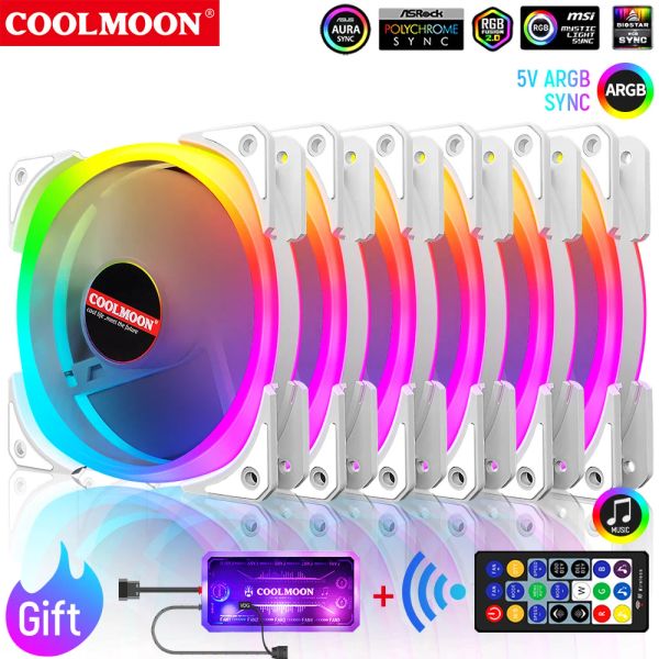 Stands Coolmoon 120 mm 5V Argb Coolveling Vel Mute PC Case Caser Caser con IR Remote Heat Dish Pwm RGB Radiatore per ventole del gabinetto dei giocatori