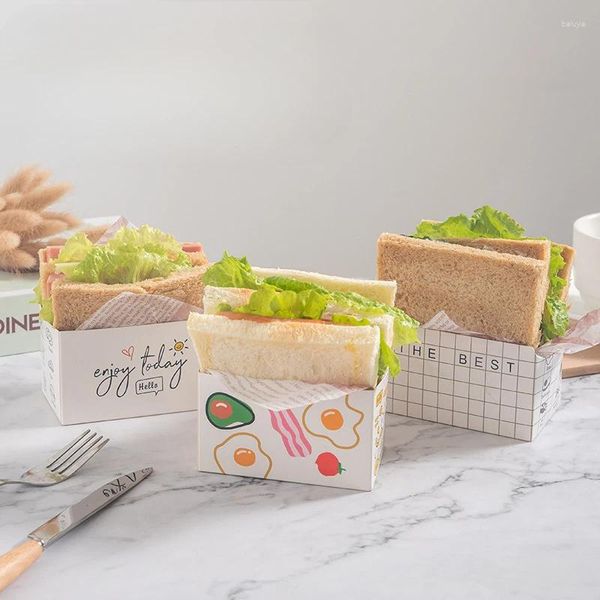 Elimina contenitori 50pcs box sandwich scatola di carta inceppamento impermeabile olio a prova di brindisi scatole di pacchi di pane tostato