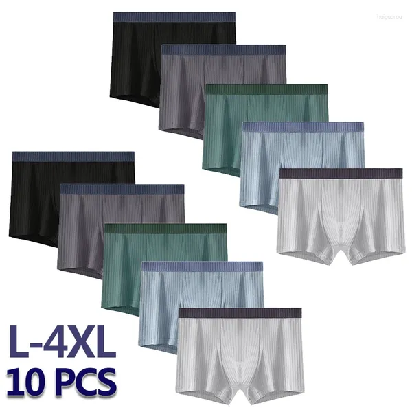 Underpants 10 pezzi/lotto Cotton Boxer Solid RIB MENS Shorts sexy Lingerie biancheria intima L-4xl BREI PLASSE MANGE