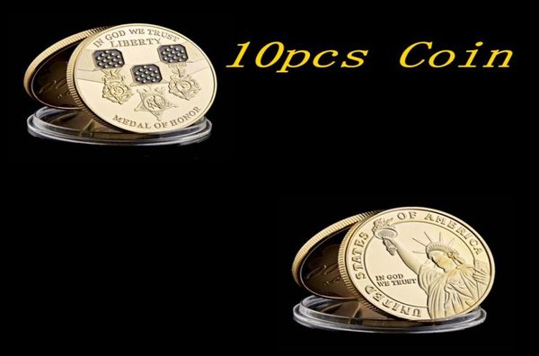 10 pezzi artigianato unisce gli stati dell'America in Dio, ci fidiamo 24k Gold Medal Honor Honor Liberty Symbol Challenge Coins5647339