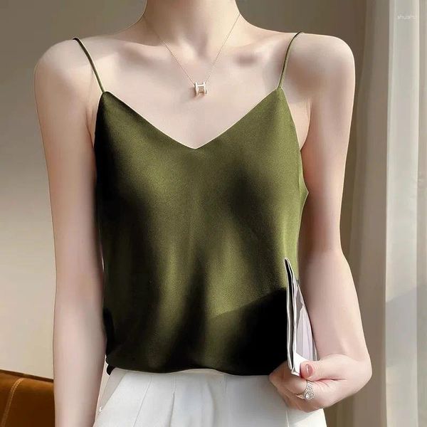 Tank da donna Casual Women Camis Tops Solid Spring Summer Sexy a V-Neck Office Lady Top 2024 Fashion Korean