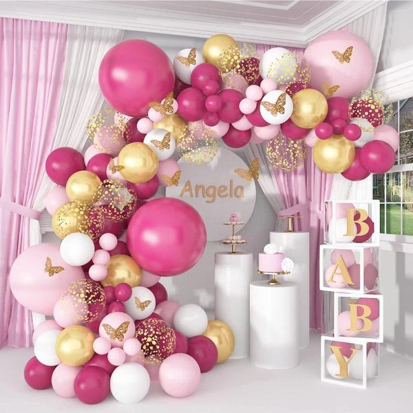 Decoração de festa macaron rosa balão guirlanda arco kit de casamento aniversário crianças chá de bebê menina 1ª