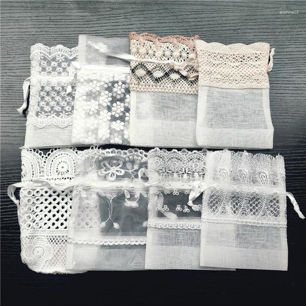 Wrap regalo 24pcs 10x14cm White Star Organza Bags Wave Gioielli in pizzo Bagna Canca Candida Cantani Cancella