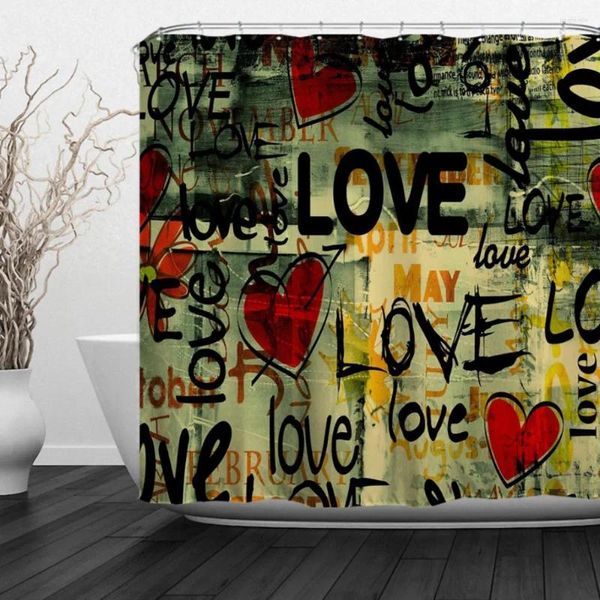 Duschvorhänge Polyester Stoff wasserdichte Vorhang mit Haken ausgefallene übernatürliche abstrakte Design -Liebeswörter