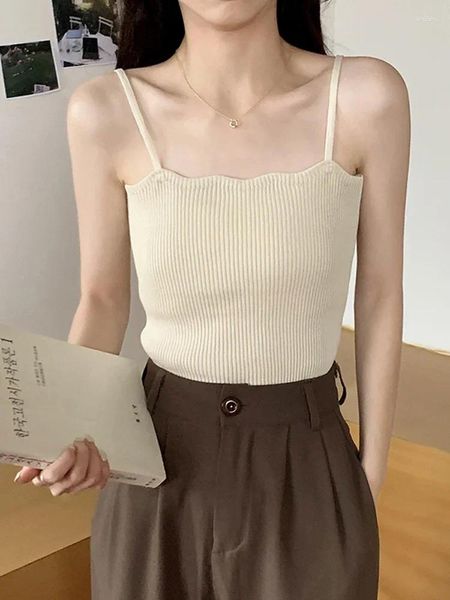 Serbatoi femminili Zik Hekiy Donne increspate camisole a maglia Camisole semplici spaghetti cinghia graziose estate