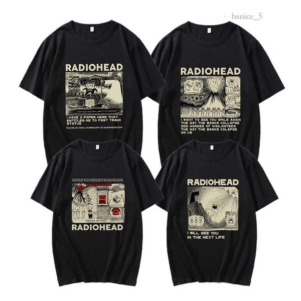 Herren T-Shirts Radiohead T-Shirt Vintage Hip Hop Rock Band Grafik T-Shirt Streetwear 90s Baumwollkomfort Kurzarm Unisex Tee 681
