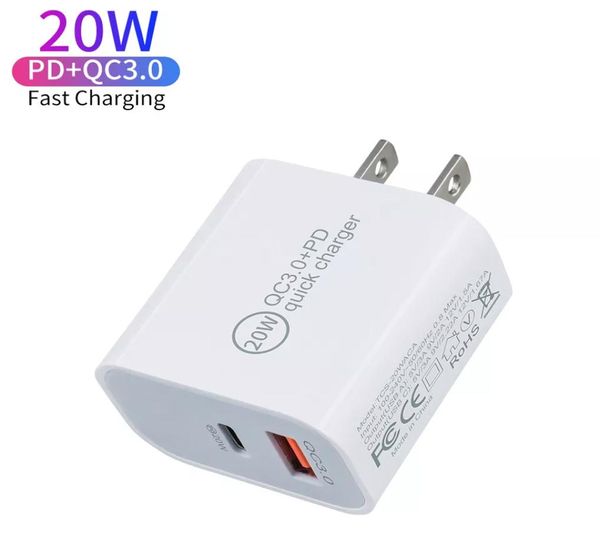 20W Quick QC30 Typ C Ladegeräte USBC USB A EU US AU Wall Plug PD Fast Ladegerät für iPhone 12 13 14 Samsung S22 S23 Xiaomi Huawei A7576370