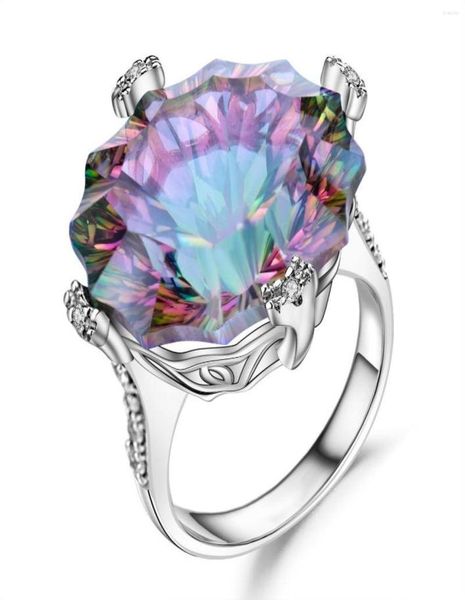 Кластерные кольца GEM39S Балет роскошный натуральный радужный мистический кварцевый коктейль кольцо 925 Серебряное серебро нерегулярное драгоценный камень F4426190