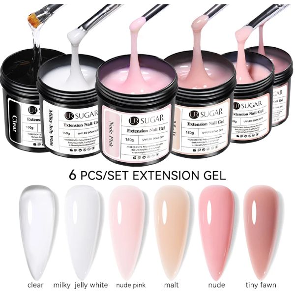 Gel Ur zucchero 6pcs Extension gel smalto gel set 150 g Semi permanente UP HARD Gel un dito di dito prolungata bianca nuda chiara vernice