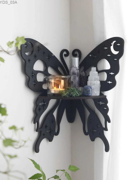 Outra decoração da casa Crystal Wall Frame de madeira Butterfly Lotus Stone Stone Display Bohemian Decoration Room YQ240408