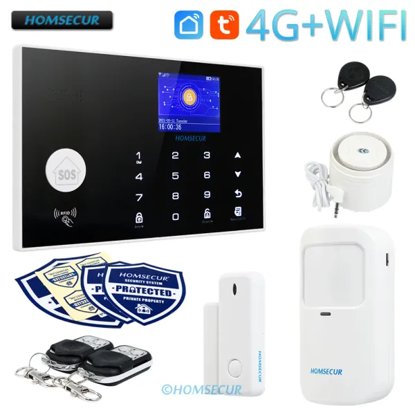 KITS HOMSECUR Wireless Wireless 4G/3G/GSM WiFi Home Security Alarm System+Touch Panel (Kit di base con accessori opzionali)