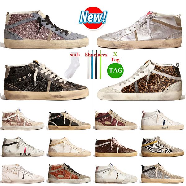 Top Women Women Women Mens Golden Mid Star Designer Sapatos Treinadores de Canvas Suriar Curso Glitter Glitter Silver Goose Itália da Itália Plataforma artesanal Tênis casuais