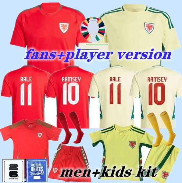 2024 Wales Soccer Jersey 24/25 Home Red Allen Bale Ramsey Camisa Nacional James Wilson Brooks Giggs Away Men Kit Kit Uniforme de futebol