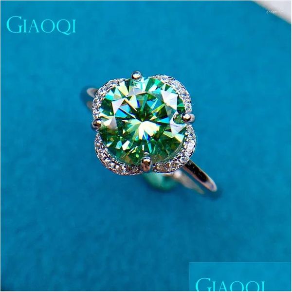 Anelli a grappolo Oqi Originale Sier 14K Oro bianco Plorato 2 Genuino Pass Diamond Selettore verde Moissanite Bud Anello Femmina Gioielli Drop Drop De Otrkh