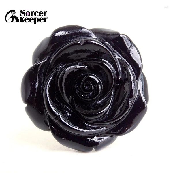 Colares de pingentes de escultura por atacado de rosa flor de rosa cristal natural preto stone stone diy colar feminino para jóias fazendo bo338