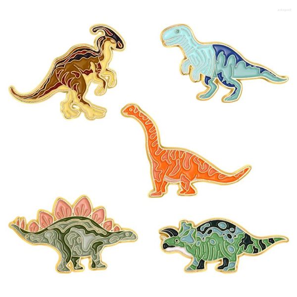 Broşlar dinozor emaye pins dino triceratops stegosaurus rozeti karikatür hayvan mücevher aksesuarları hediye çocuklar için arkadaş