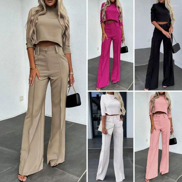 Frauen zweisteuelhafte Hosen Frauen Top Set Straight Bein mit hoher Taille Halbhöhe Hälfte Dreiviertelhülle Crop Lady Pendelhose Pendelhosen