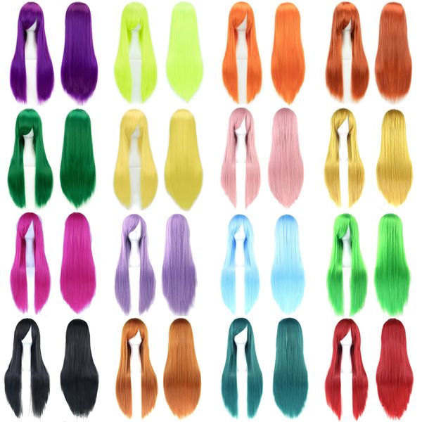 Soowee 80 cm capelli sintetici lunghi e sintetici bianchi cosplay parrucche per le parrucche resistenti al calore pari neri capelli dritti parrucca per donne 240402