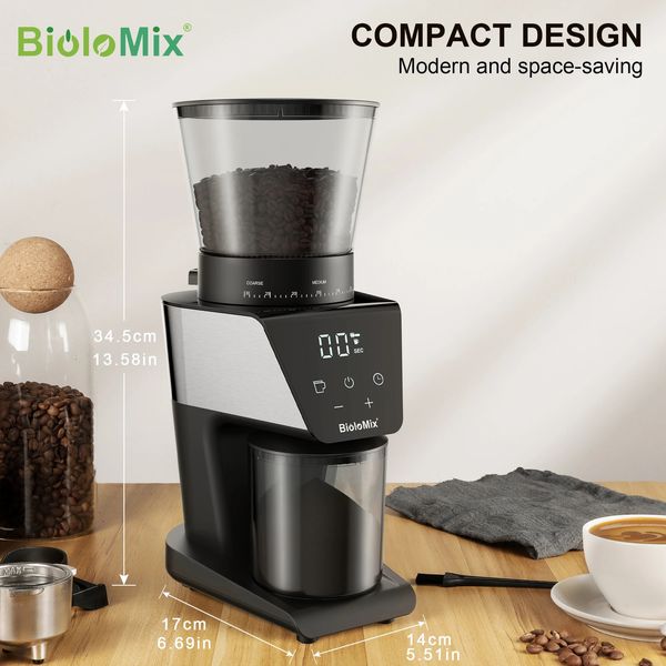 Smericante di caffè con bilancia conica biolomix con timer digitale display 31 impostazioni precise per espresso/gocciolamento/pressa francese/birra fredda 240328