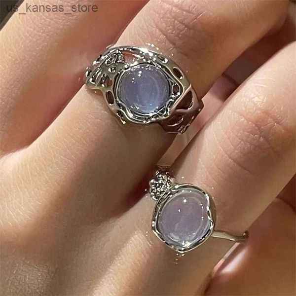 Anelli a grappolo set di anelli argento retrò con auto a cristallo opale colorato adatto alle donne gioielli bohémien Anillos240408