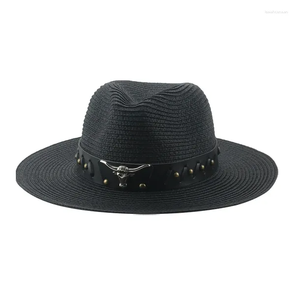 Beretti Cappelli di paglia per donne Cappelli da sole estate Uomini Beach Belt Cintura di lusso Western Cowboy Solid Casual Chapeau Femme Sombreros
