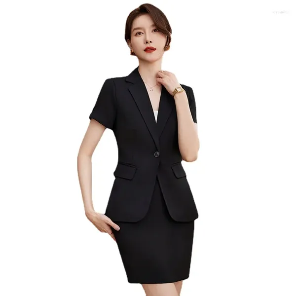 Zweiteilige Kleid formelle schwarze Blazer Frauen Business Anzüge Rock und Top Set Short Sleeve Jacket Office Ladies Arbeit Uniform ol Styles