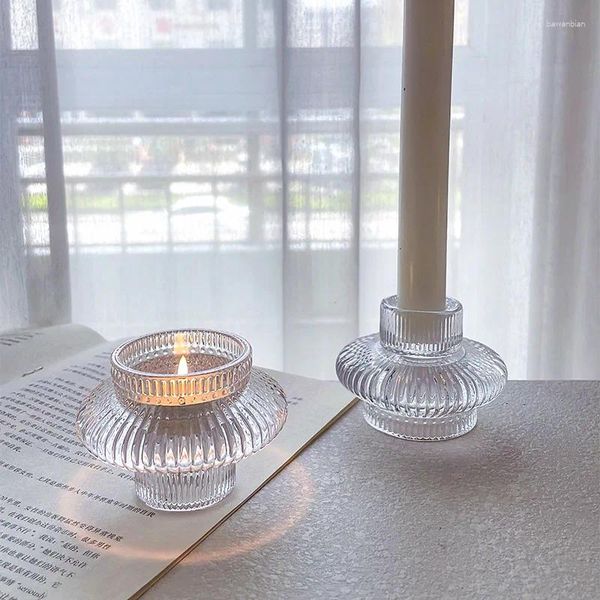 Portabandini a candele tazza di vetro a lume di candela romantica tavolo vuoto casalinga e decorazione dell'ombra