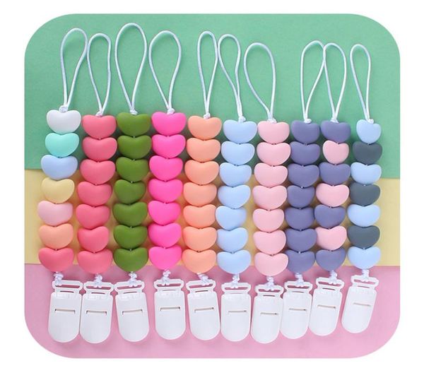 10 cores Silicone Love Formulário Corrente Chain Chain Clipes Baby Funny Bead Selder Clips Soother Chain Setters For Feeding Supplies M3083624