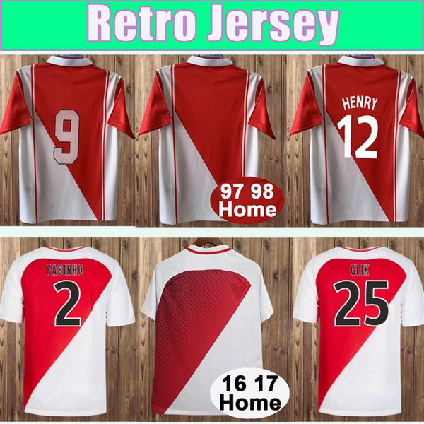 1997 1998 Monaco FC Mens Retro Futbol Formaları Henry Riise 16 17 Falcao Glik Fabinho Ev Futbol Gömlekleri Kısa Kollu Yetişkin Üniformaları