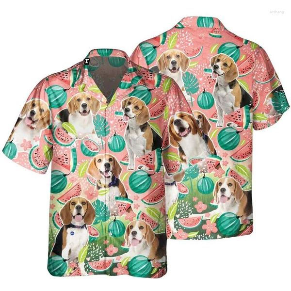 Camicie casual da uomo carine pet 3d camicia per cani stampata per uomo fresco estate tropicali frutti hawaiani hawaian bavaglio maniche corta camicetta per vacanza a maniche corte