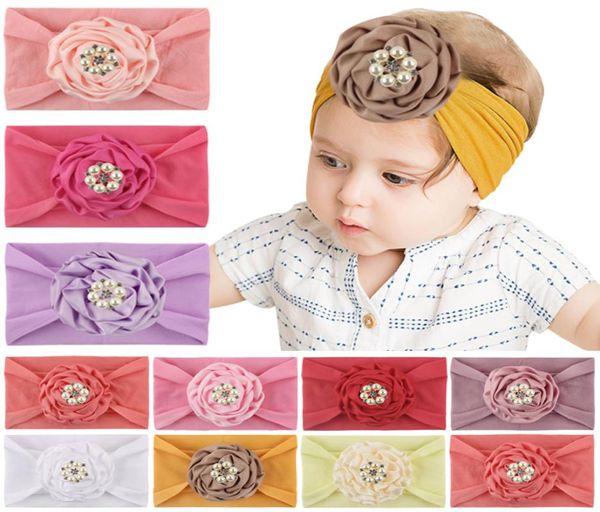 New Europe Säugling Baby Perlenperlen Blume Stirnband Weiches Nylon Stirnband Kids Wide Hair Band Kinder Kopfwege Haar Accessoire 10 Col8588198