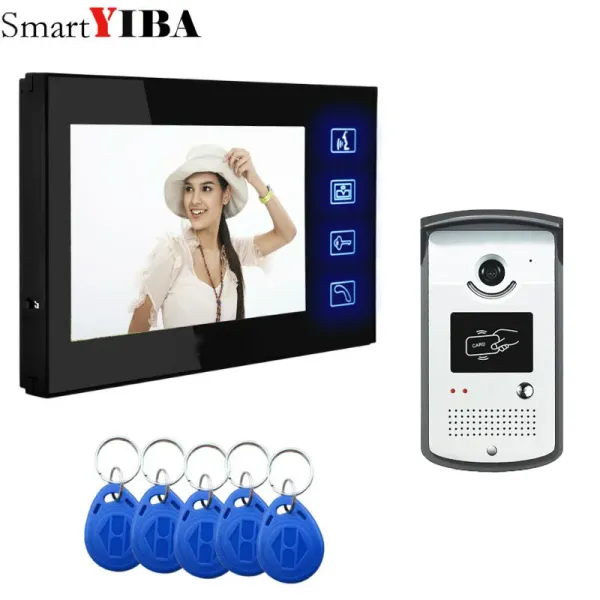 Doorbells Smartyiba 7''Video Kapı Zili Touch Anahtar Monitör Kablolu Bina Intercom Rfid Kilidini Açma Kamera Video Kapı Telefon Sistemi