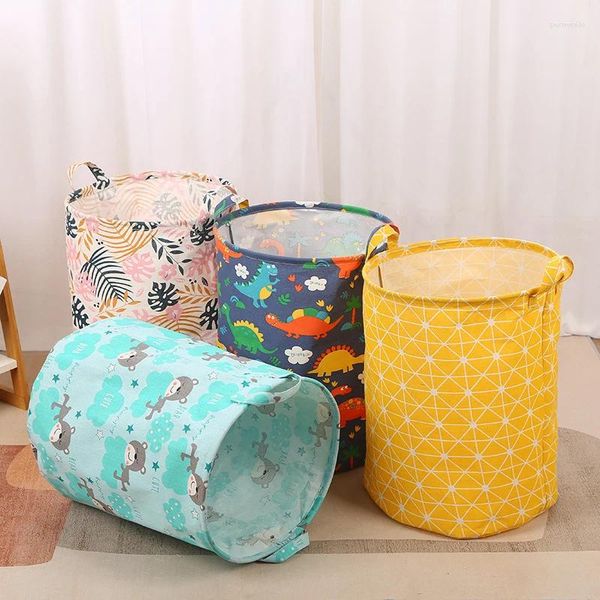 Bolsas de lavanderia 2024 cesto de impressão portátil Saco de armazenamento caseiro portátil cesto de linho de algodão para crianças brinquedos sujos roupas