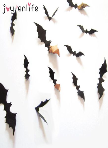 Decoração de Halloween 12pcs 3d preto pvc morto diy decoração adesivo de parede de halloween barras de festas decalques de scary halloween decoração5820292