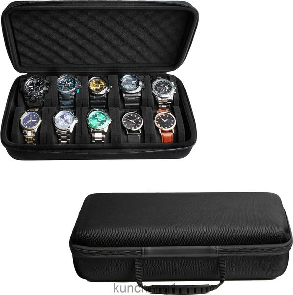 10 Slot Watch Storage Box Hard Watch Case Bolety com travesseiro macio Organizador de exibição de relógios de ajuste até 60mm Face