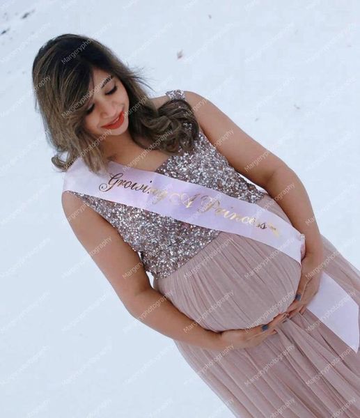 Vestidos casuais Glitter Bridal Pregnancy Liginas sem mangas Uma linha Plus Size Empire Waist Po Shoot Tulle Maternidade Vestidos de Vestidos de Maternidade