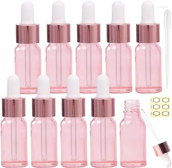 Bottiglie di stoccaggio 10pcs 10 ml di vetro in oro rosa mini gocce vuoto Maschette per olio essenziale per olio essenziale per olio essenziale