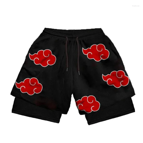 Shorts masculinos Desempenho de anime Mulheres Mulheres 2 em 1 ginástica mangá 3D malha de impressão rápida esportes de esportes curtos Summer Summer Fitness Workout