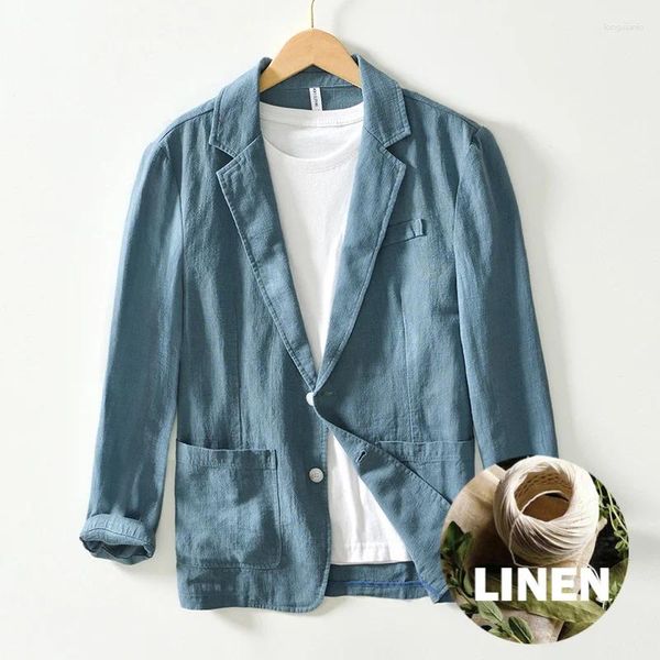 Abiti da uomo lino leggero lino slim forma blazer estate elegante per uomo cappotto di cotone casual cotone blu vestito giacca blazer