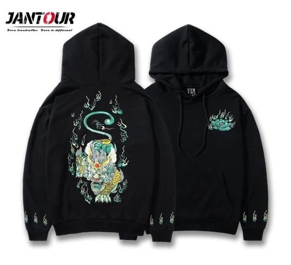 Jantour Brand Men Hoodie Hoodie в японском стиле вышивая китайское китайское капюшон с капюшоном 100 хлопок хараджуку.