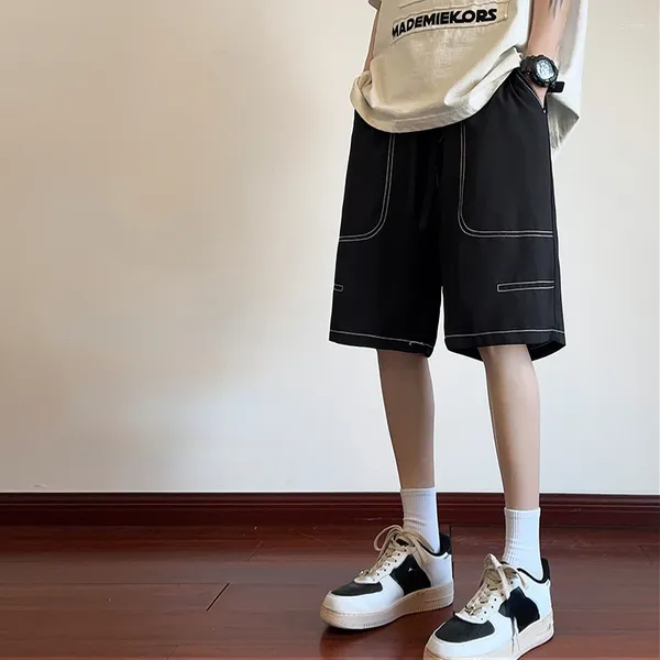 Erkek Şort Kore tarzı Sıradan Hafif Kısa Elastik Bel Bolca Modaya Düzenli Harajuku Açık Düz Bacak Pantolon