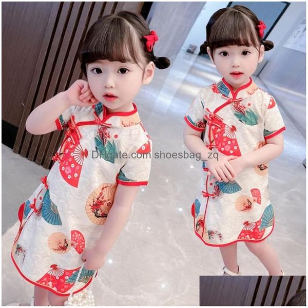 Mädchen Kleider chinesischer moderner Stil Kinder y Druck Qipao Top Girl Sommer Baby Traditionelle Cheongsam Jahr Party Kinder Kleidergirls Drop dhp1v