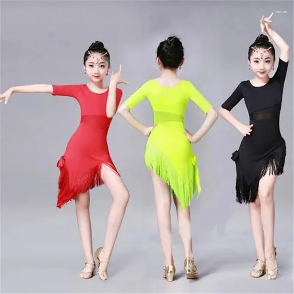 Getra use vestido de baile de renda de manga longa Mesh Mordern Danom de dança de salsa Sexy Salsa Tango Crianças Vestido de dança latina para meninas