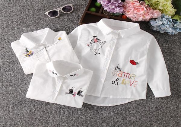 Girls White Bloge Fall Cute Long Maniche per bambini camicie da cartone animato Girl Bluses Cat Teenager Adolescente Adolecci per bambini Top Girl9380270