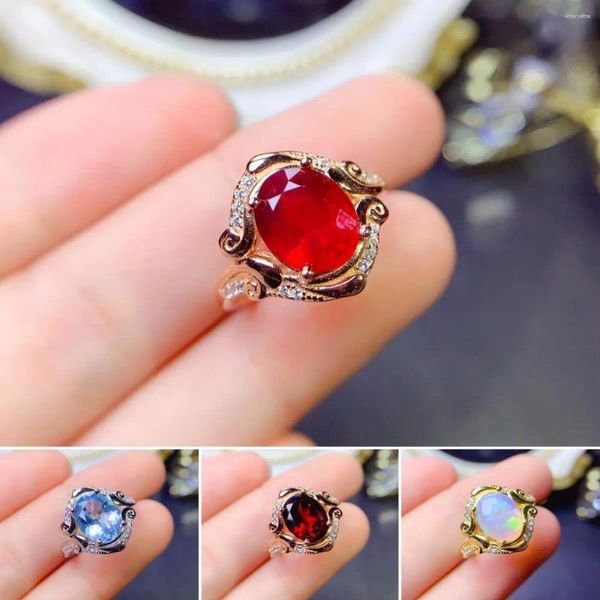 Clusterringe fs 8 10 Natur Ruby/Granat/Opal/Topaz Ring S925 Sterling Silber mit Zertifikat Fine Charme Hochzeiten Schmuck für Frauen